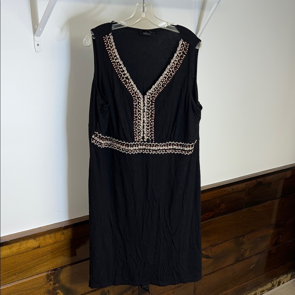 Style & Co. Black Sleeveless Dress with Wooden‎ Beaded Details- 3X